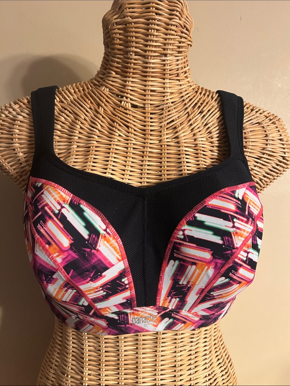 Panache Black Sports Bra with Neon Brushstroke Print 34E